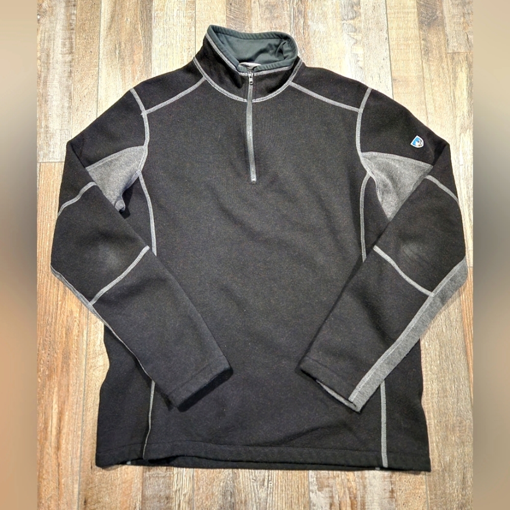 Kuhl Men's Black Quarter Zip Fleece Pullover Long Sleeve Logo Medium EUC